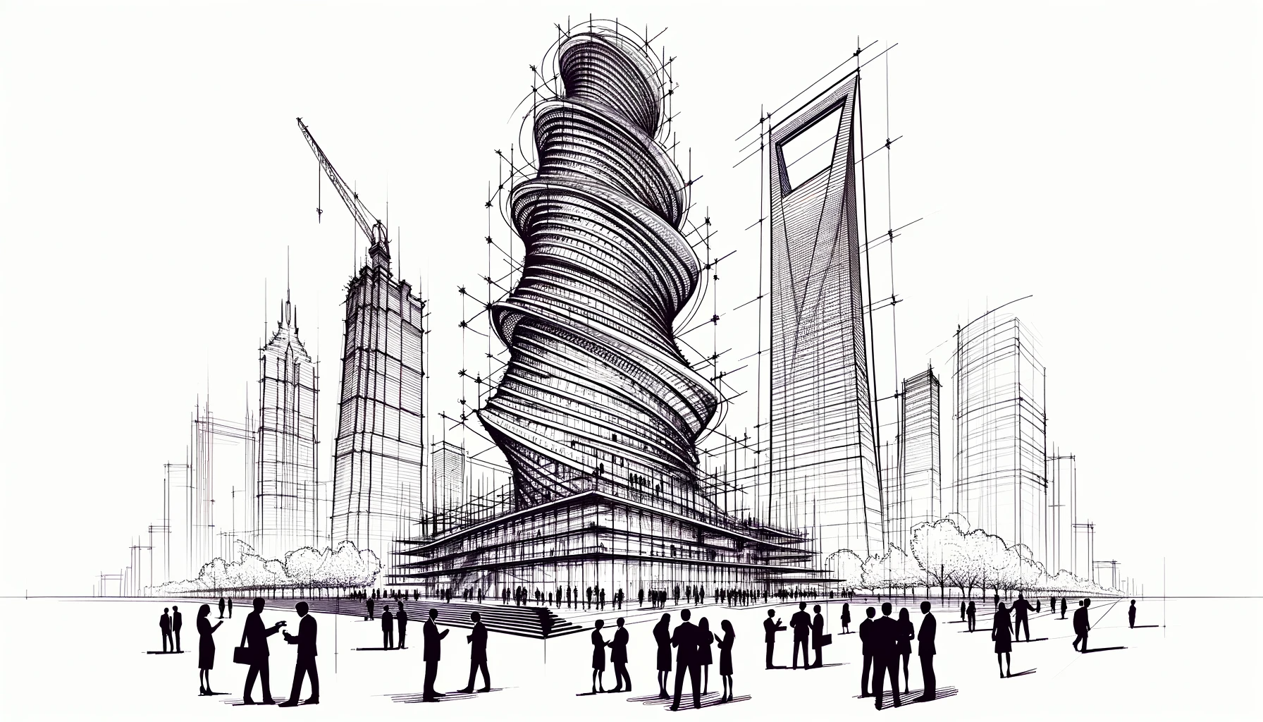Modern architectural sketch showing BIM technology transforming construction design and planning